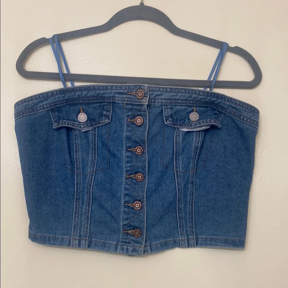 Denim Button Up Tube Top - Picture 2 of 4